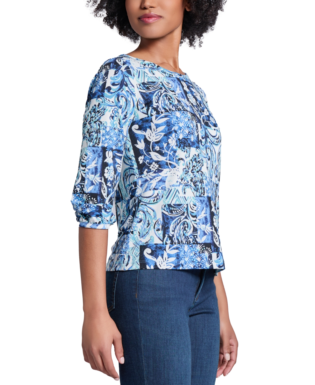 Jones New York Petite Printed 3/4-sleeve Top In Multi