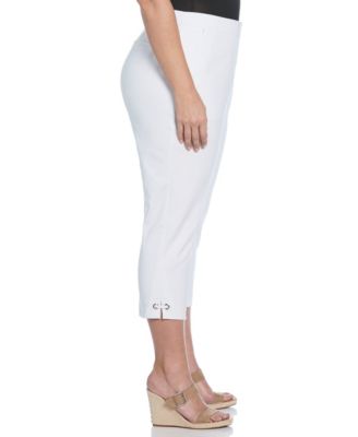 Plus Size Satin Mid Rise Twill Capri Pants with Slant Pocket