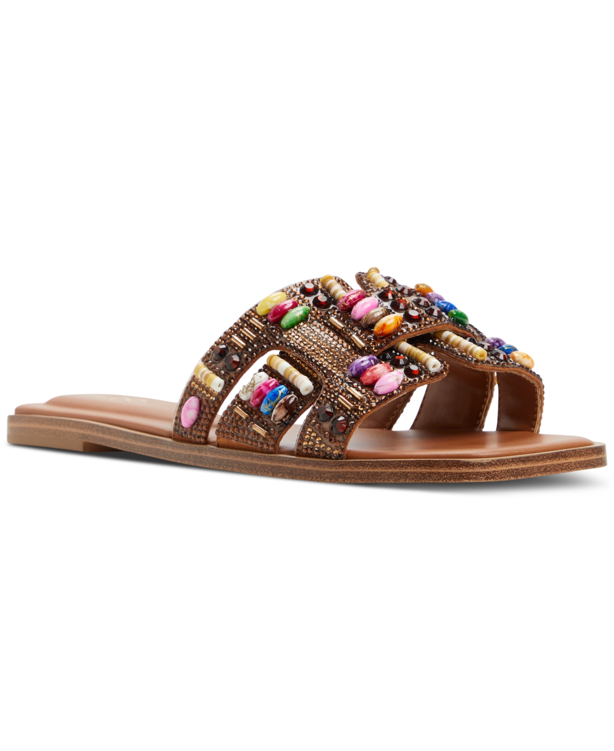 Aldo Women's Eleny Embellished Slide Flat Sandals - Cognac