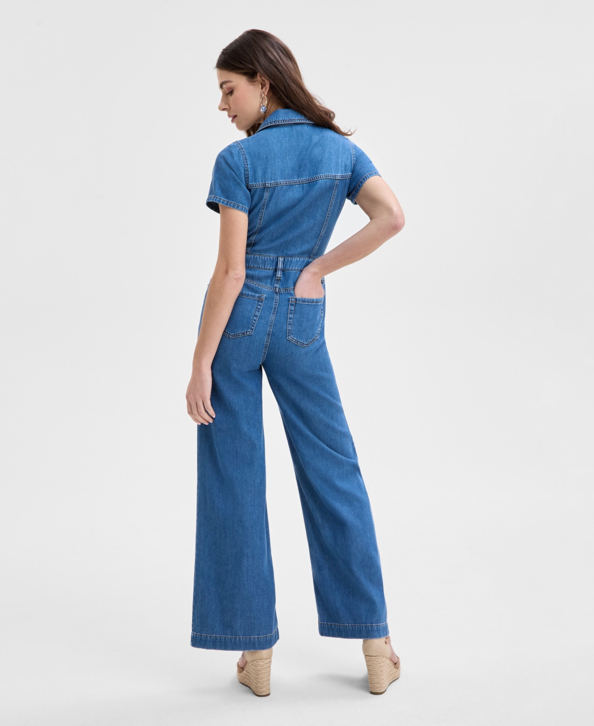 Inc International Concepts Women's Liquid Denim Jumpsuit, Exclusively At Macy's In Medium Indigo