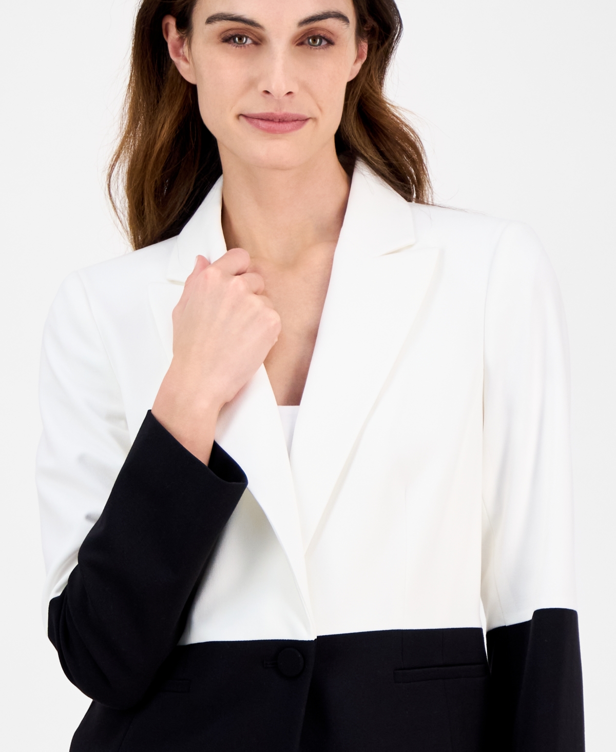 Tahari Asl Colorblock Blazer In White,black