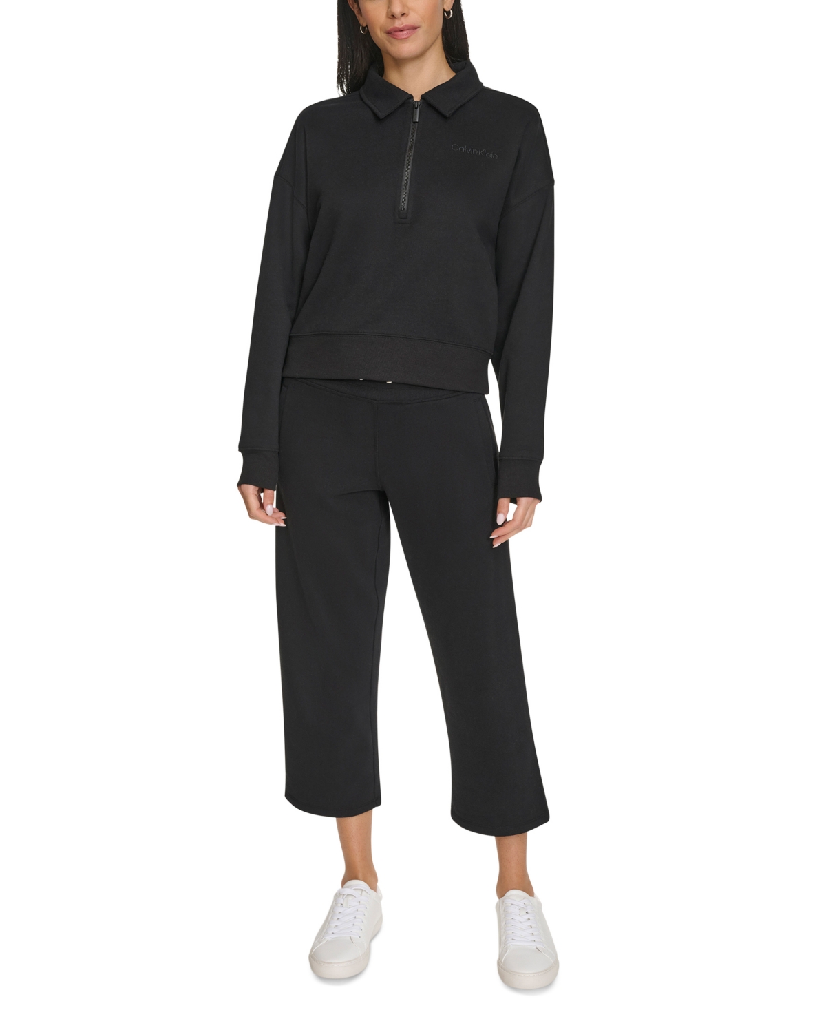 Calvin Klein Performance Women's Logo Half-zip Cozy Fleece Sweatshirt In Black