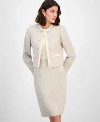 Tahari ASL Women's Bouclé Collarless Cropped Jacket - Macy's
