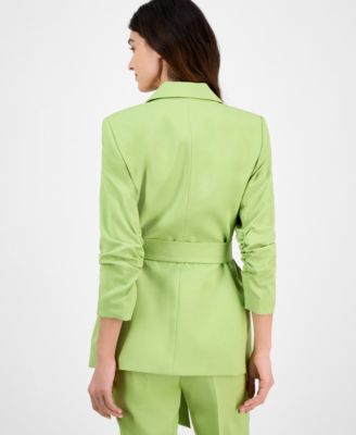 Women's Ruched-Sleeve Belted Notch-Collar Jacket