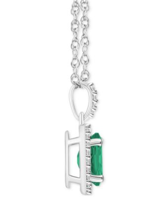 Lab-Created Emerald (1 ct. t.w.) & Lab-Created White Sapphire (1/6 ct. t.w.) Halo 18" Pendant Necklace in 10k Gold