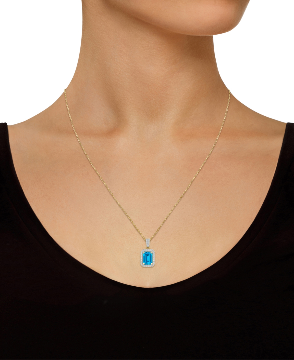 MACY'S BLUE TOPAZ (2 CT. T.W.) & LAB CREATED WHITE SAPPHIRE (1/5 CT. T.W.) RECTANGLE PENDANT NECKLACE IN 10 