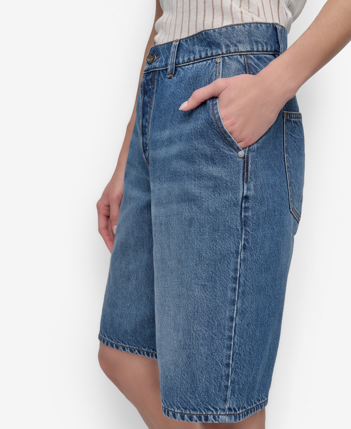 Shop Dkny Women's Denim Bermuda Shorts In Ludlow Wash