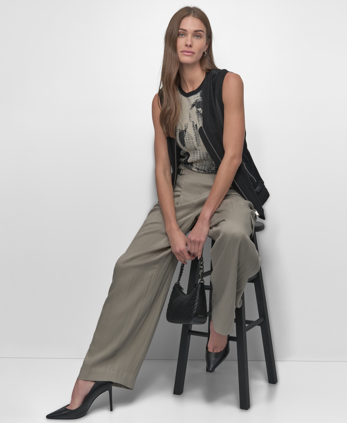 Shop Dkny Women's Boucle Printed Tank Top In Skyline Collageblk
