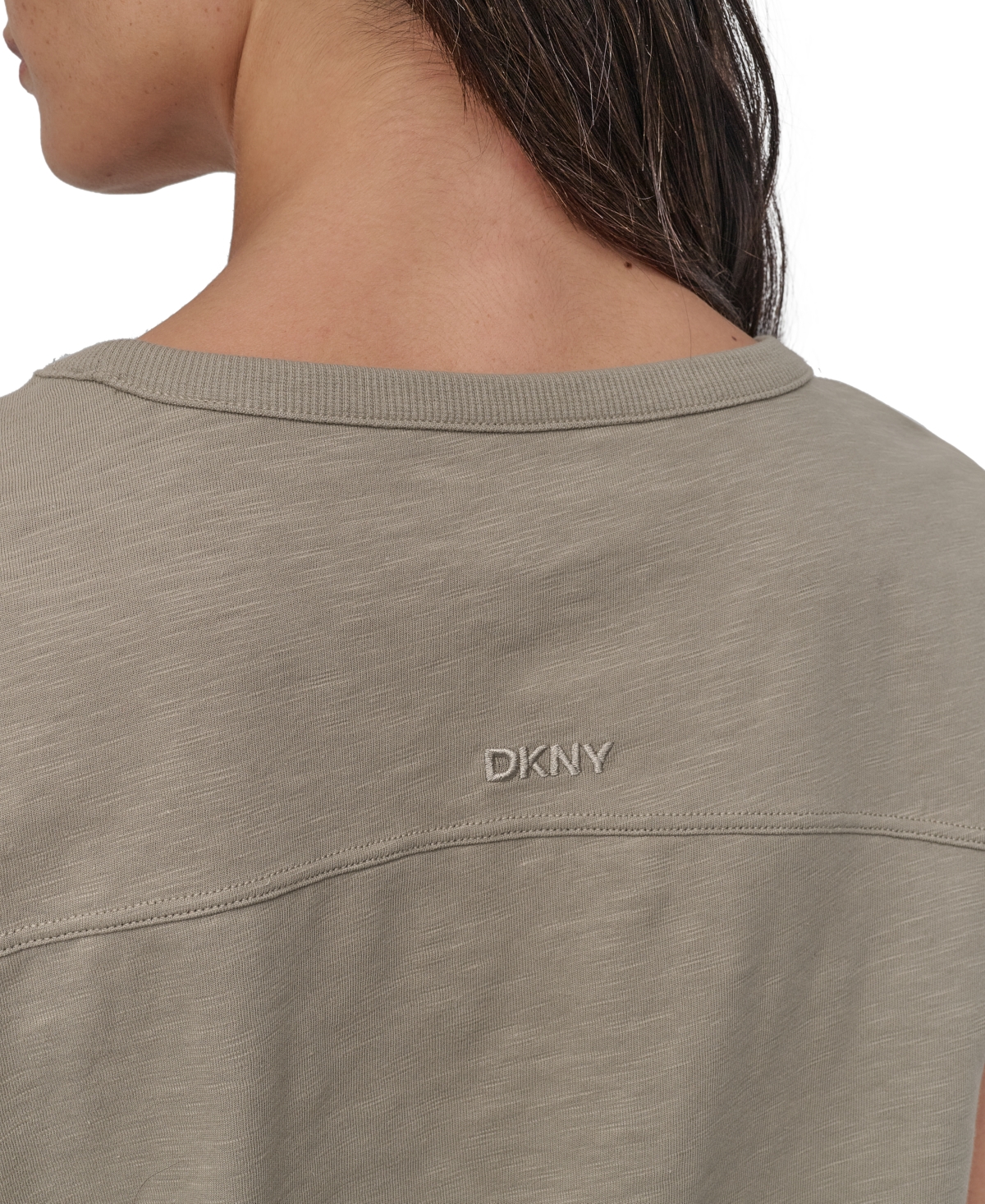 Shop Dkny Sport Women's V-inset Roll-sleeve T-shirt In Vintage Khaki