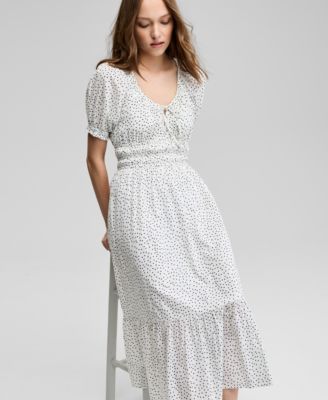 Women's Cotton Dot-Print Smocked-Waist Dress, Exclusively at Macy's