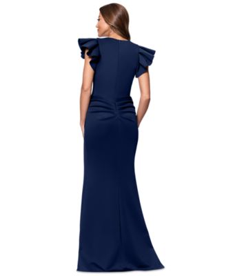 Women's V-Neck Ruffle-Sleeve Scuba Gown