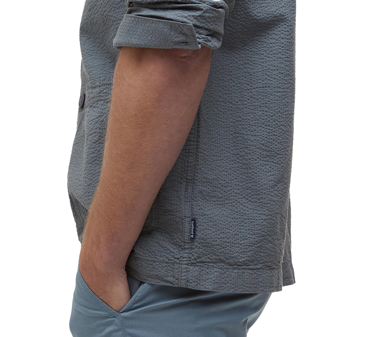 Shop Barbour Men's Callercove Seersucker Shirt Jacket In Vintage Teal