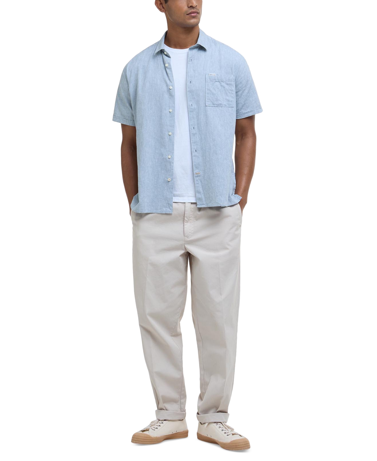 Barbour Nelson Linen & Cotton Button-up Shirt In Lead