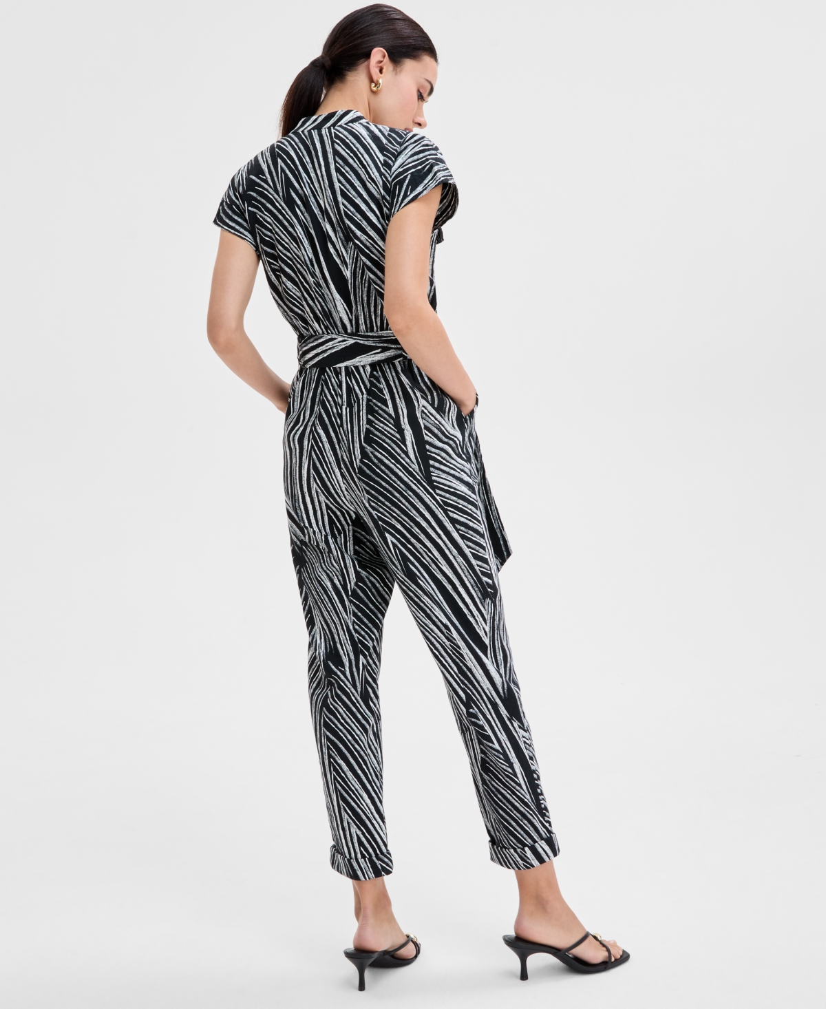 Inc International Concepts Women's Printed Tie-waist Jumpsuit, Exclusively At Macy's In Pia Stripe