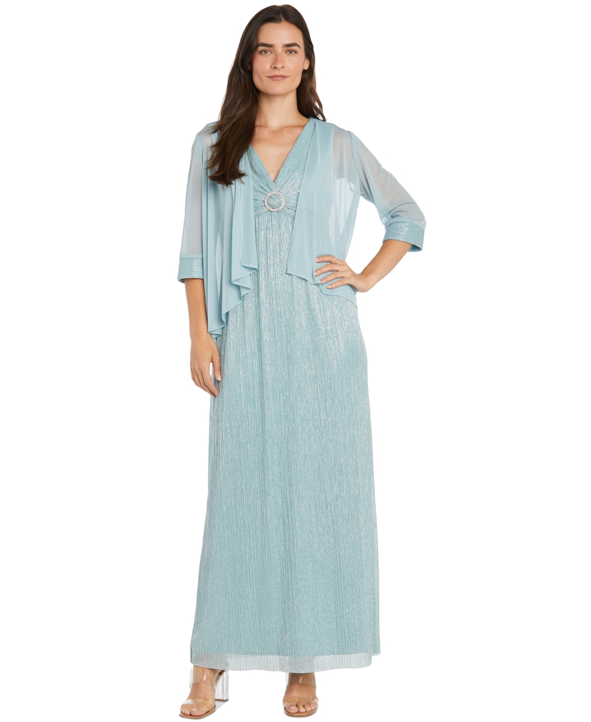 Petite 2-Pc. Jacket & Crinkled Dress Set - Seafoam