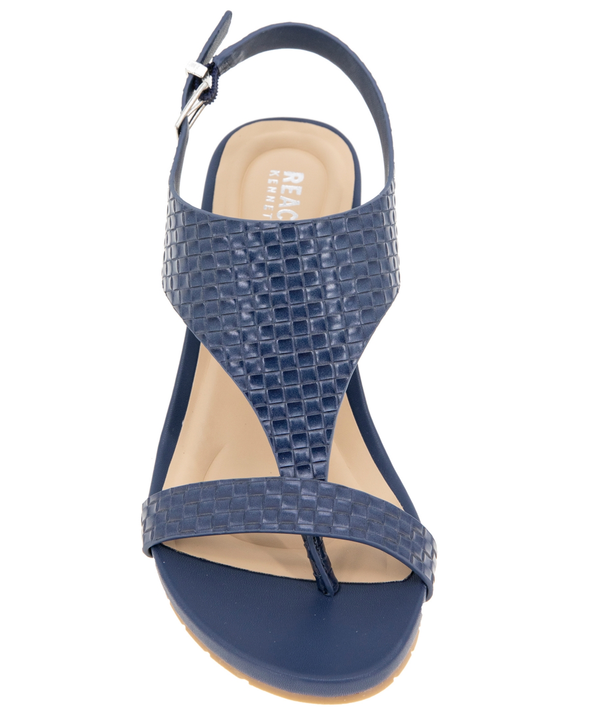 Kenneth Cole Reaction Women's Greatly Thong Almond Toe Wedge Sandals In Navy Woven
