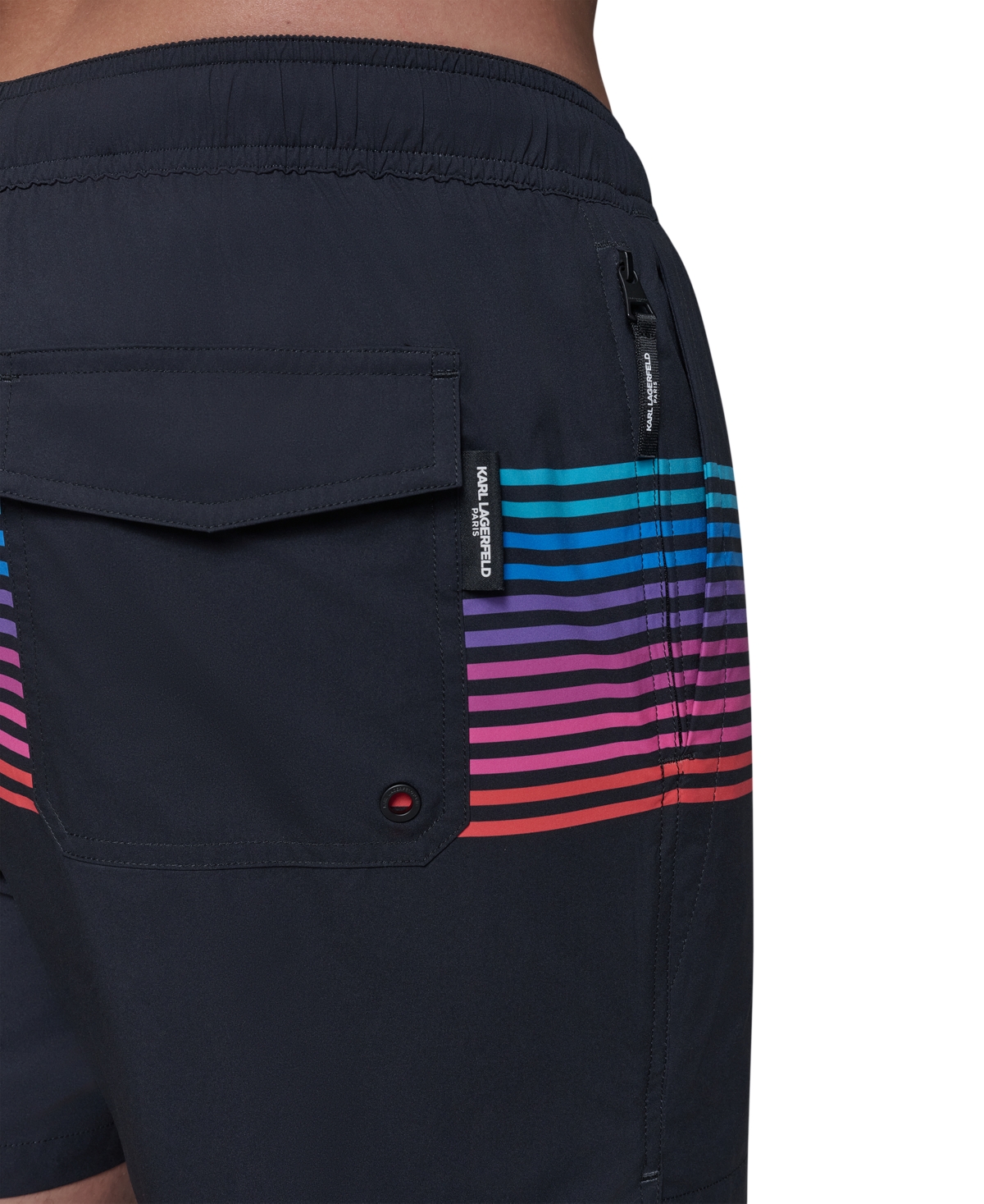 Karl Lagerfeld Men's Regular-fit Quick-dry 5" Swim Trunks With Boxer Brief Liner In Multi Stripe