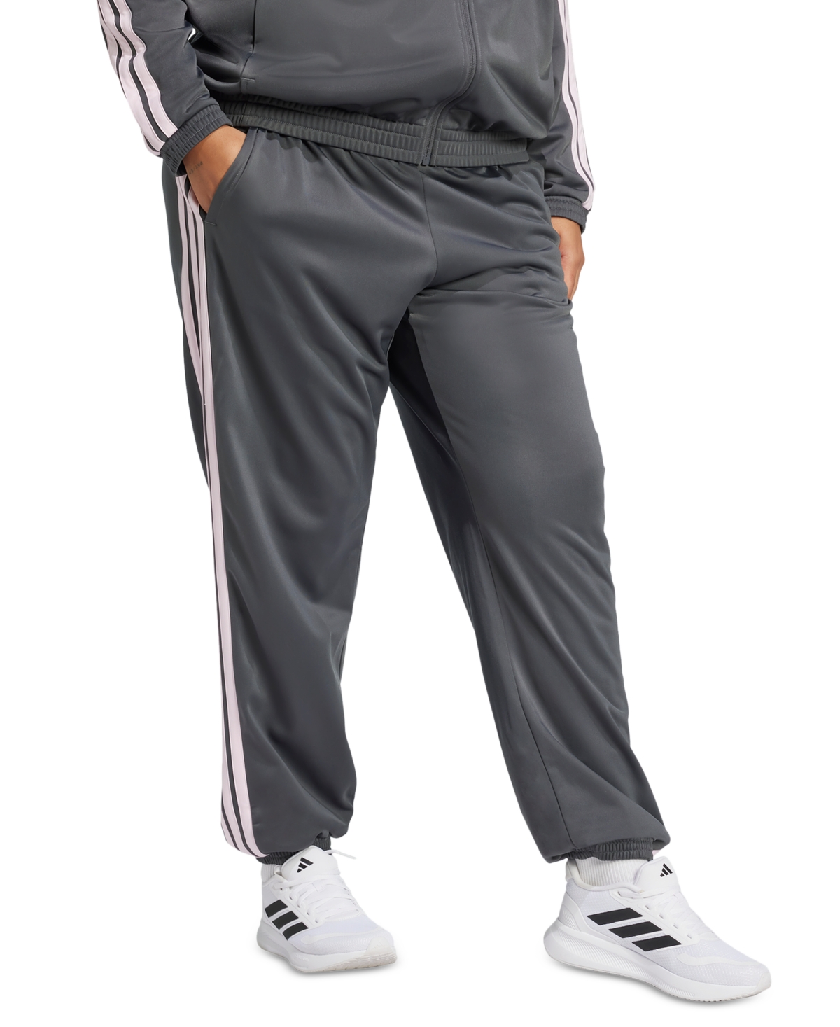 Adidas Originals Plus Size Tricot 3-stripes Track Pants In Black,white