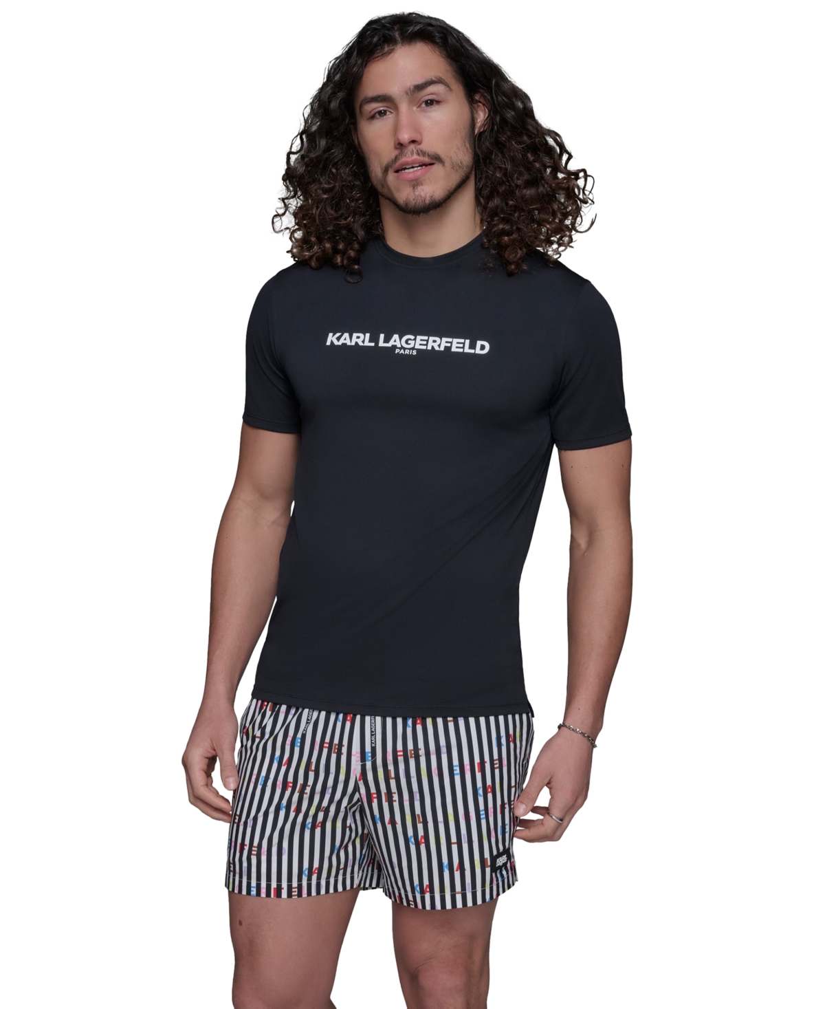Karl Lagerfeld Men's Regular-fit Logo Graphic Rash Guard In Black