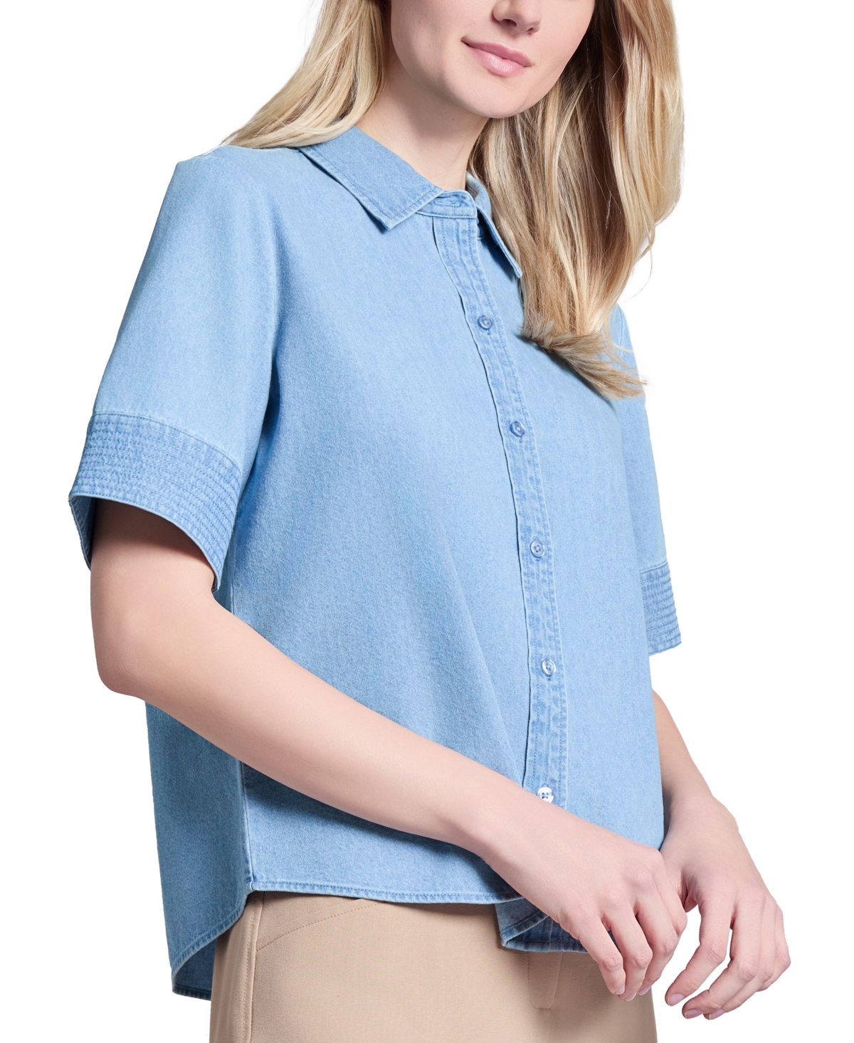 Jones New York Short Sleeve Denim Button-up Shirt In Pale Wash
