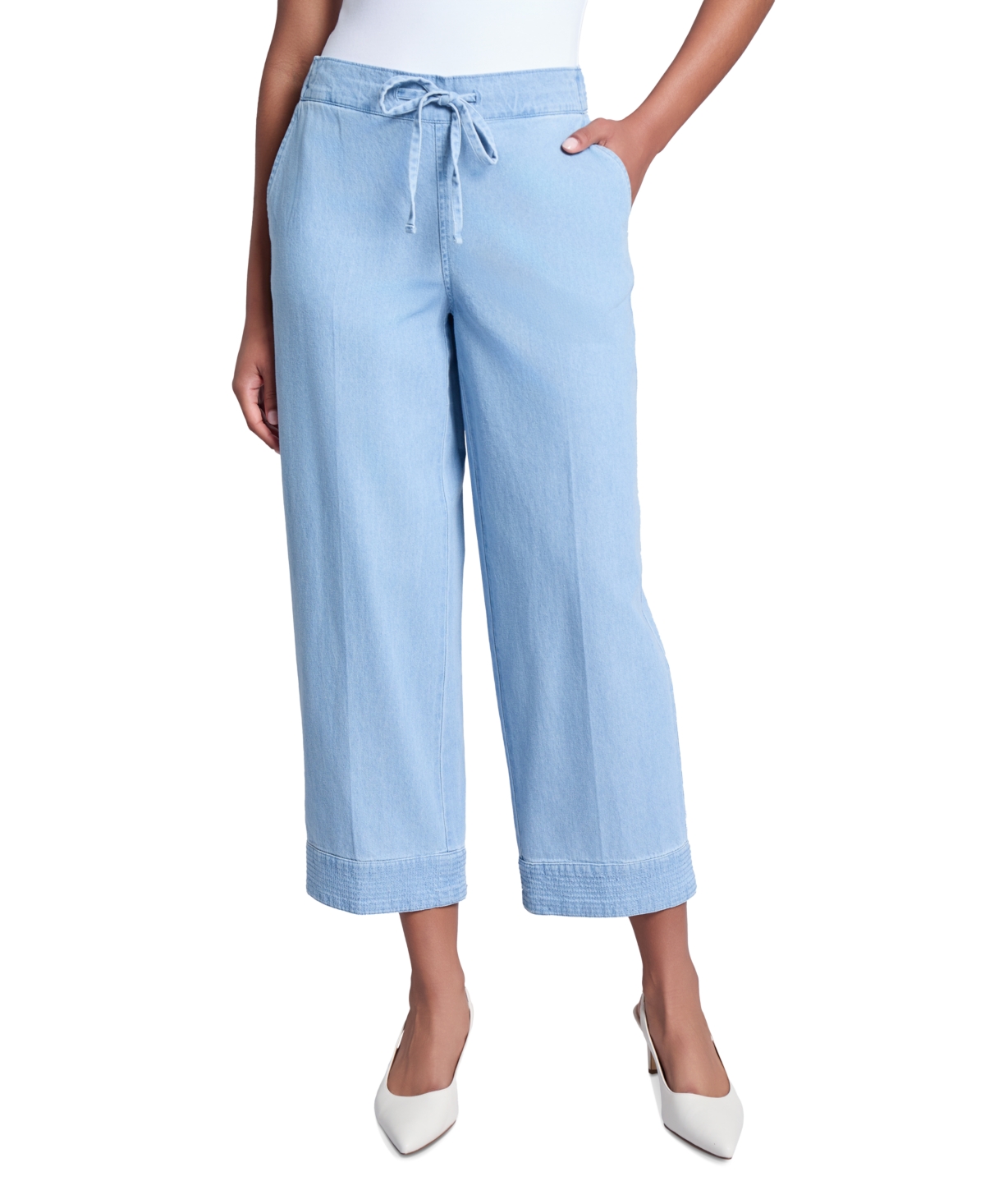Women's Chambray Cotton Tie-Waist Pants - Pale Wash