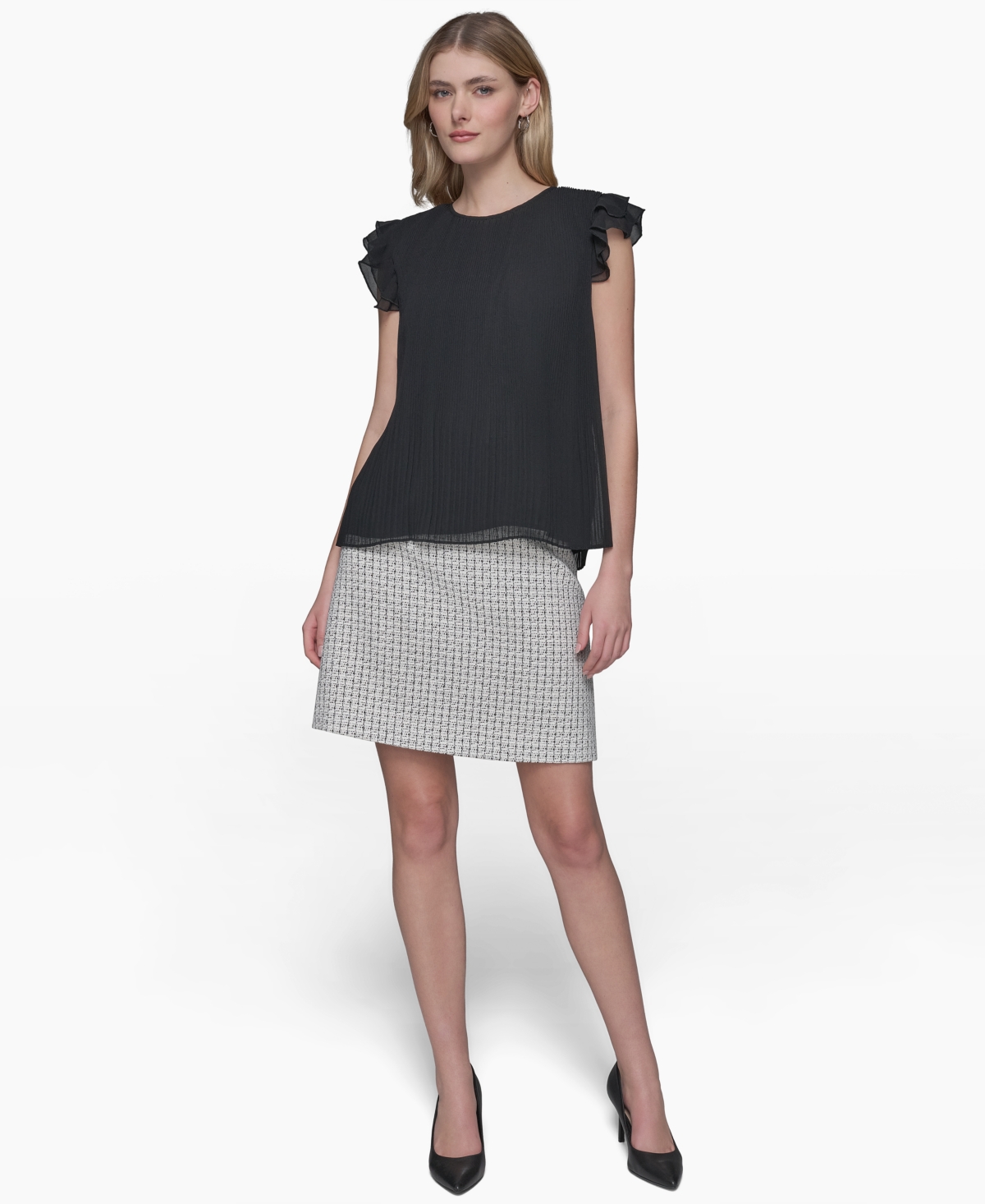 Shop Karl Lagerfeld Women's Flutter-sleeve Blouse In Black