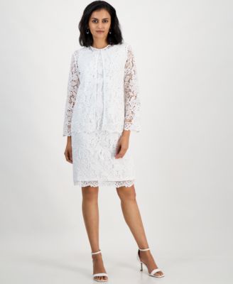 Womens Empire Seam Scalloped Lace Sheath Dress Lace Open Front 3 4 Sleeve Jacket Regular Petite Sizes