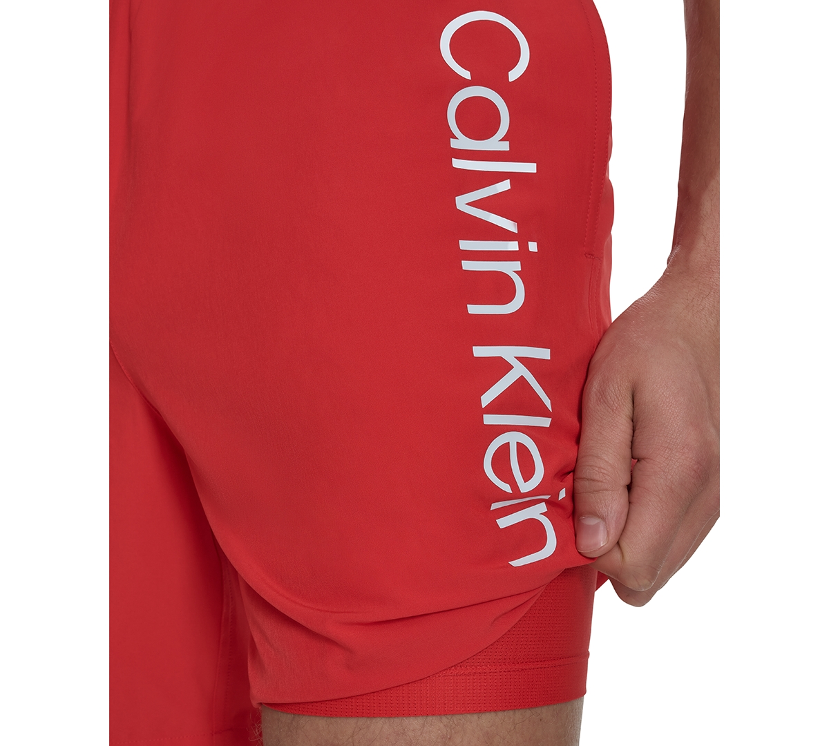Calvin Klein Men's Regular-fit Quick-dry 5" Swim Trunks With Compression Short Liner In Medium Red