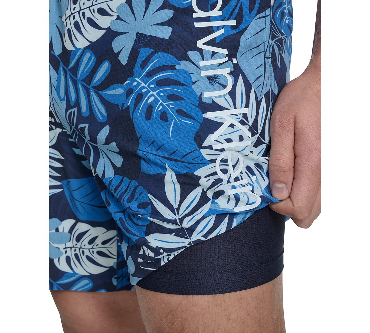 CALVIN KLEIN MEN'S REGULAR-FIT QUICK-DRY 5" SWIM TRUNKS WITH COMPRESSION SHORT LINER 