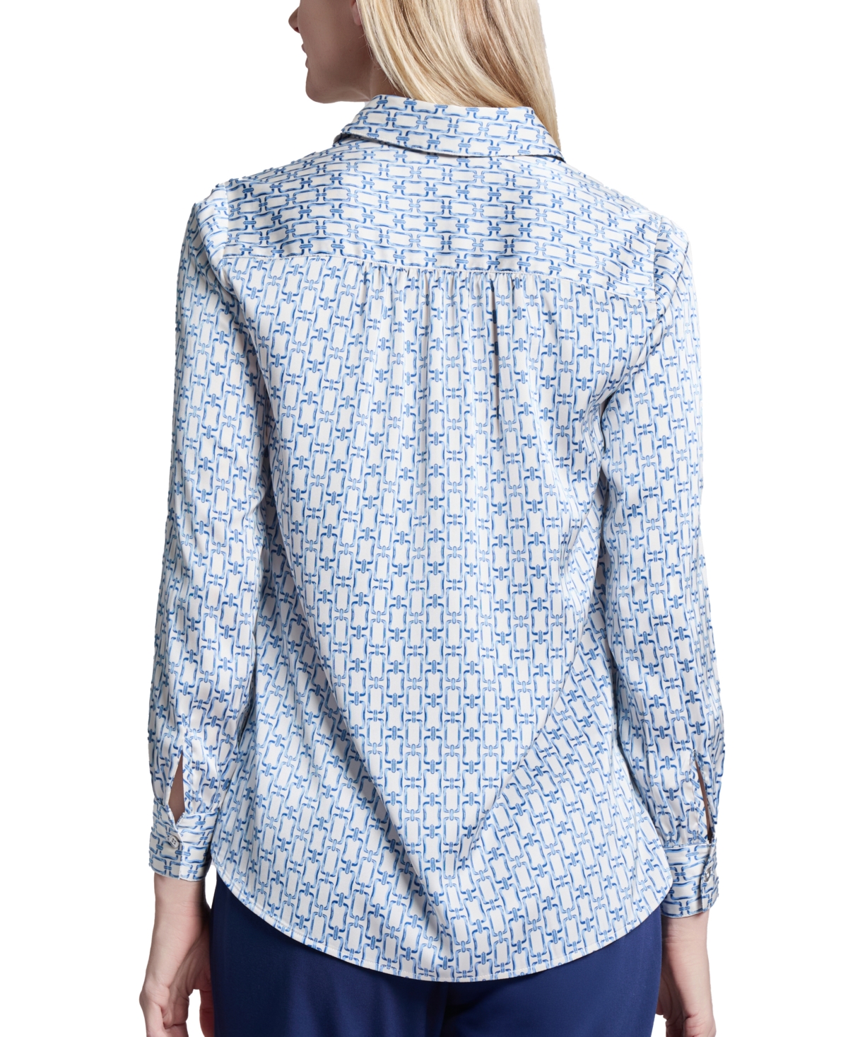 Jones New York Women's Side-button Long-sleeve Satin Tunic In Jones White Multi