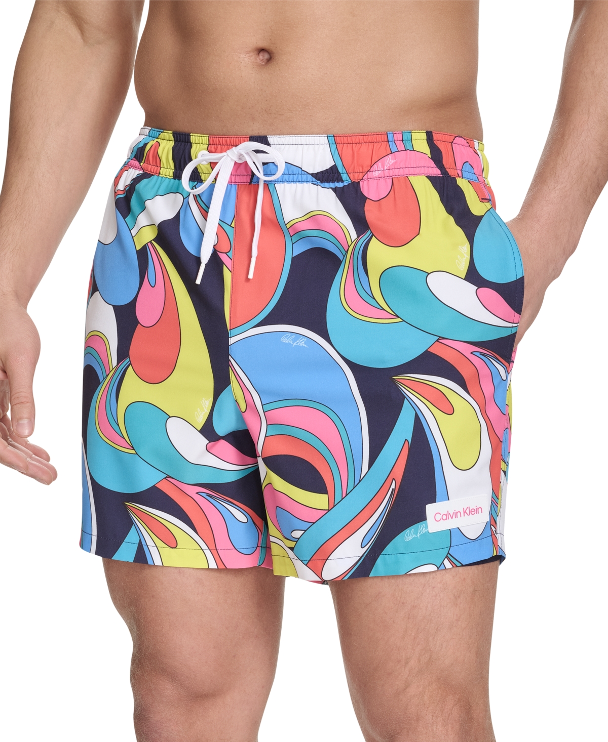 CALVIN KLEIN MEN'S CORE EURO REGULAR-FIT QUICK-DRY 5" SWIM TRUNKS WITH COMPRESSION SHORT LINER 