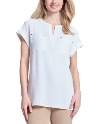 Jones New York - Women's Split-Neck Cap-Sleeve Blouse