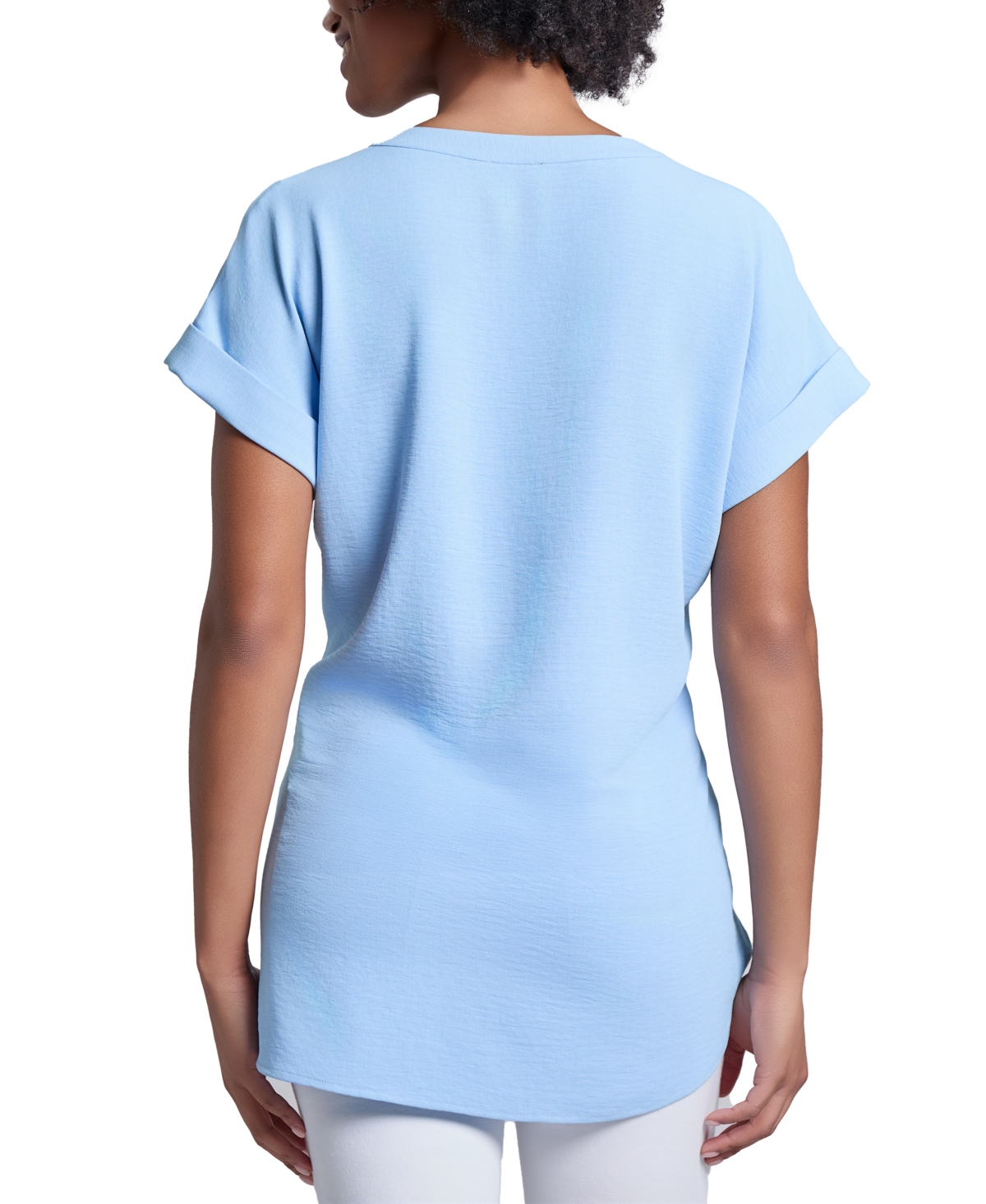 Jones New York Split Neck Cuff Cap Sleeve Tunic Top In Chintz Blue