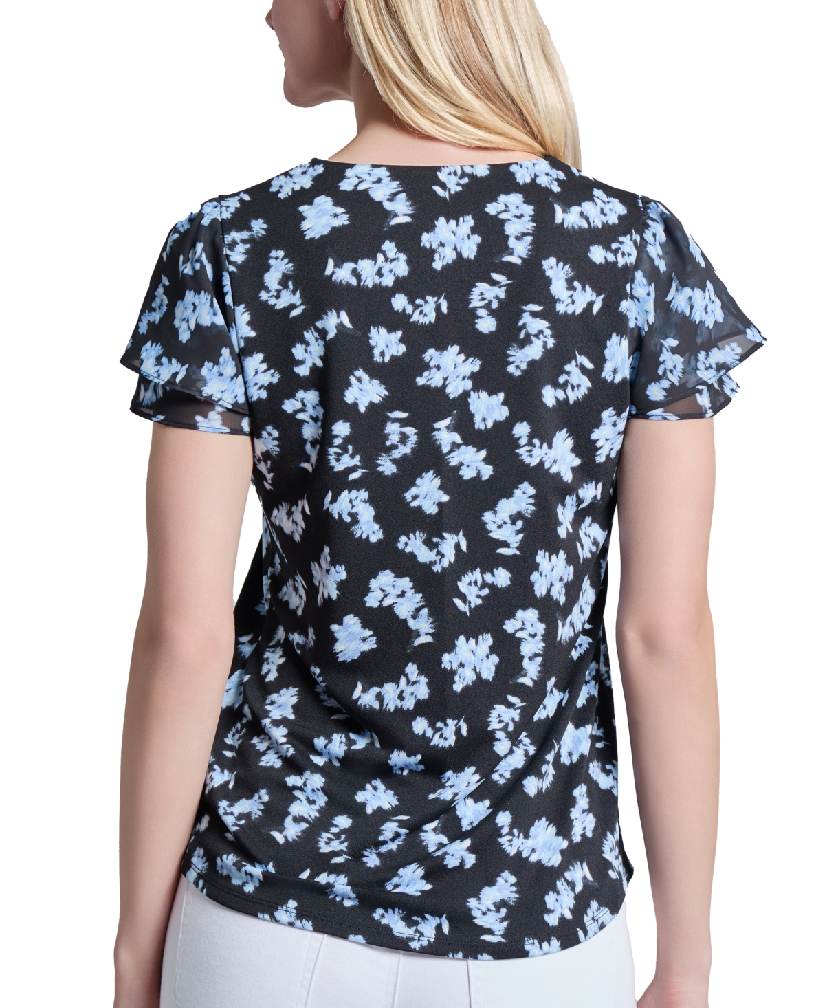 Jones New York Mixed Media Flutter Sleeve Top In Jones Black Multi
