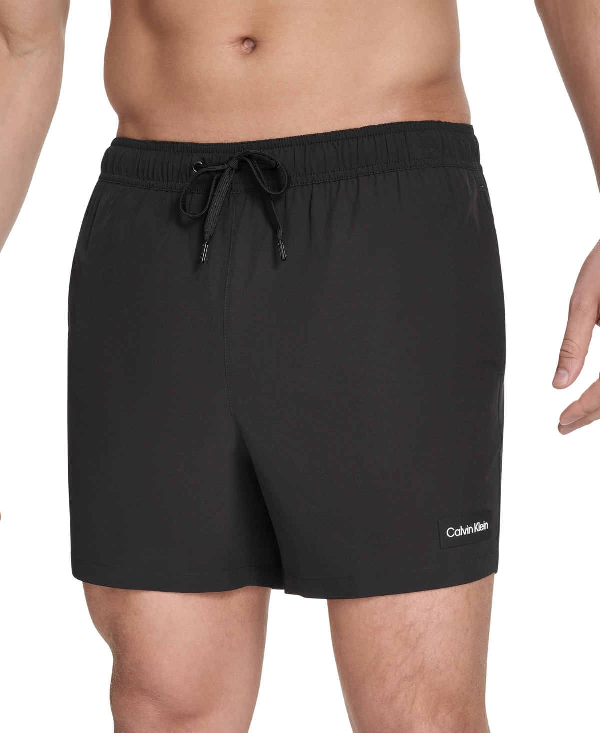 Calvin Klein Men's Core Euro Regular-fit Quick-dry 5" Swim Trunks With Compression Short Liner In Black