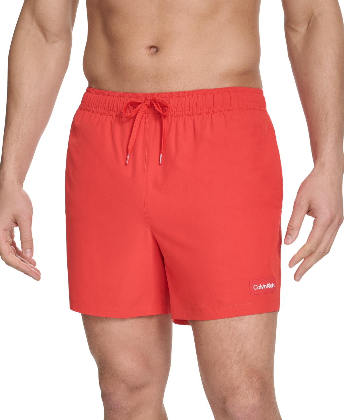 Calvin Klein Men's Core Euro Regular-fit Quick-dry 5" Swim Trunks With Compression Short Liner In Medium Red