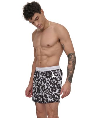 DKNY - Men's Euro Black & White Bandana Print Performance 5" Volley Shorts