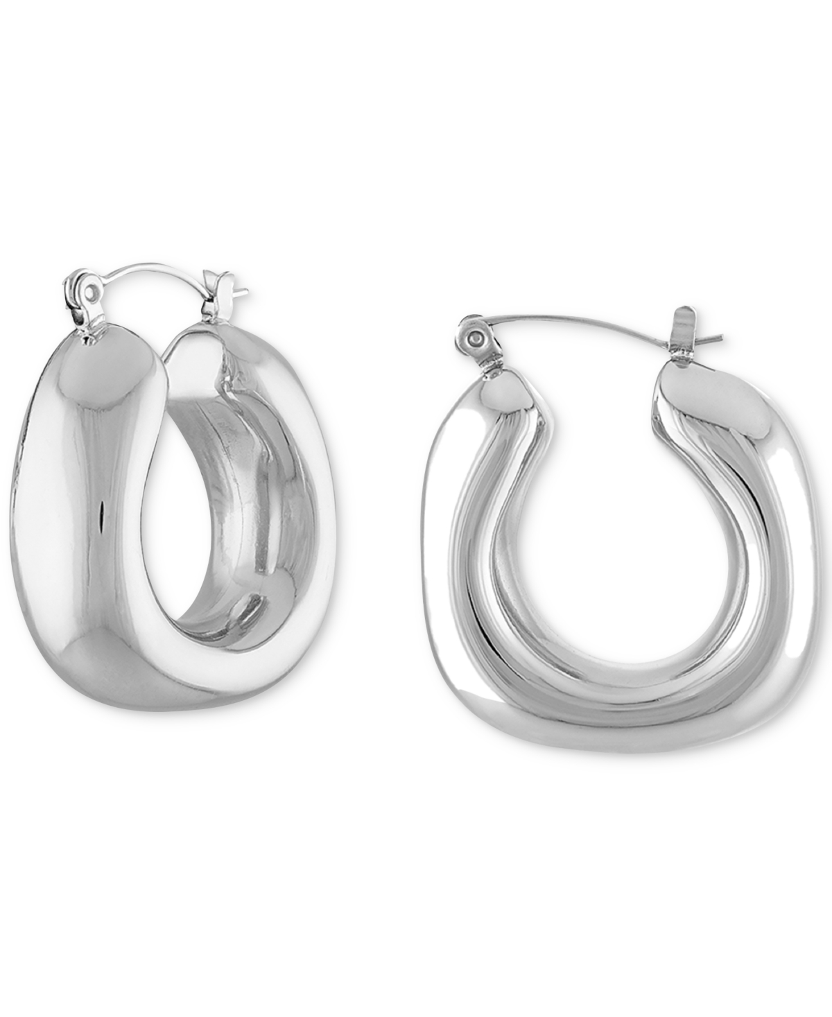 Stainless Steel Metal Sculptural Hoop Earrings - Silver