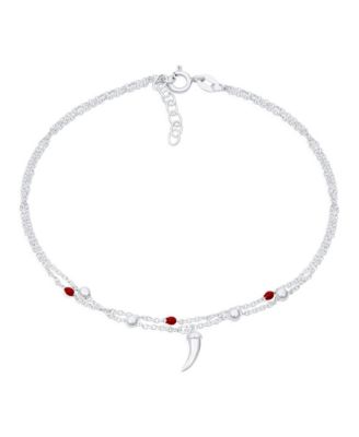 Amulet Cornicello Anklet Ankle Bracelet Red Bead Sterling Silver