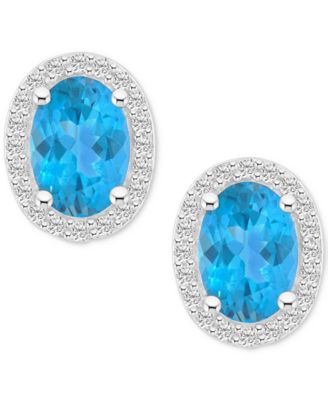 Blue Topaz (2 ct. t.w.) & Created White Sapphire (1/5 ct. t.w.) Stud Earrings in 10k White Gold