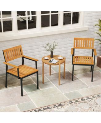 Patio Outdoor Dining Chair Set of 2 with Metal and Acacia Wood Frame