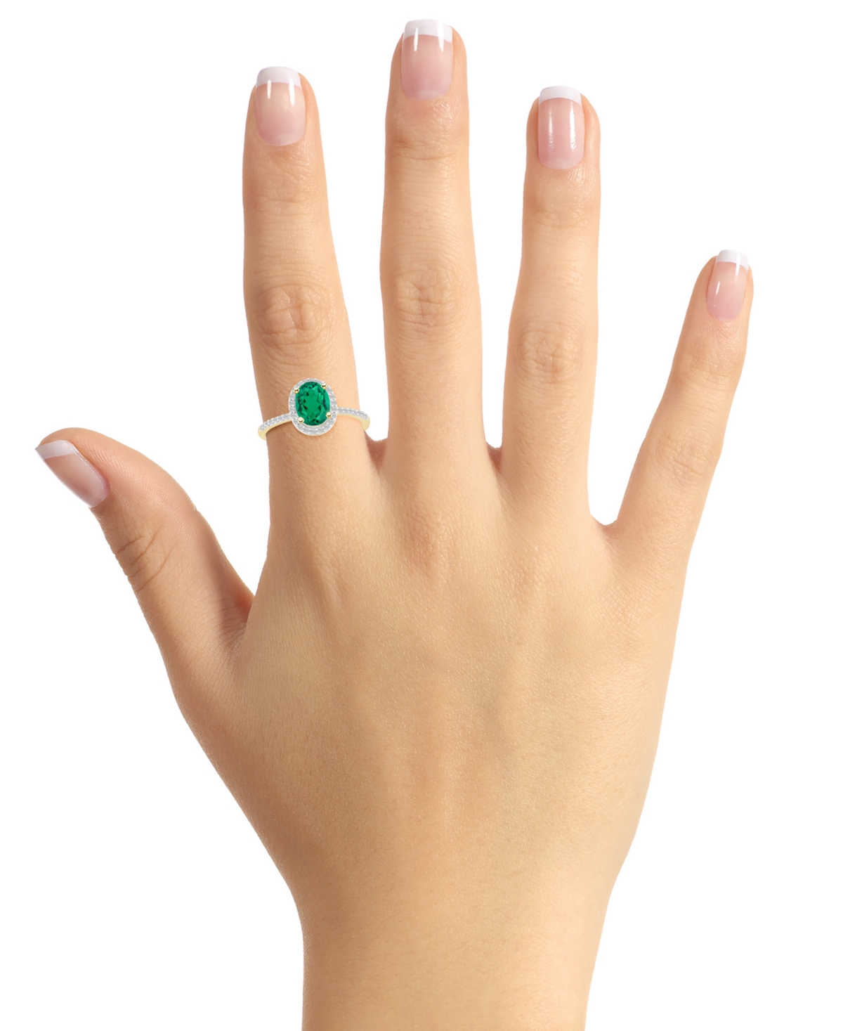 Macy's Lab-created Emerald (1 Ct. T.w.) & Lab-created White Sapphire (1/5 Ct. T.w.) Oval Halo Ring In Emerald,gold