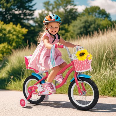 Girls Bike for Kids with Doll Seat and Training Wheels for Safe and Fun Riding