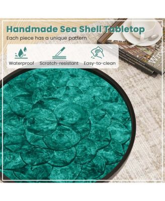 16" Round End Table Mid-century Modern Coffee Table with Sea Shell Decoration