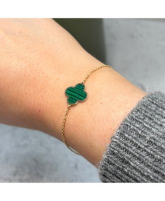 Large Malachite Single Clover Bracelet 14K Gold