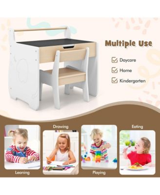3-in-1 Wood Detachable Tabletop, Hidden Storage &amp; Paper Roll - Kids Table and Chair Set