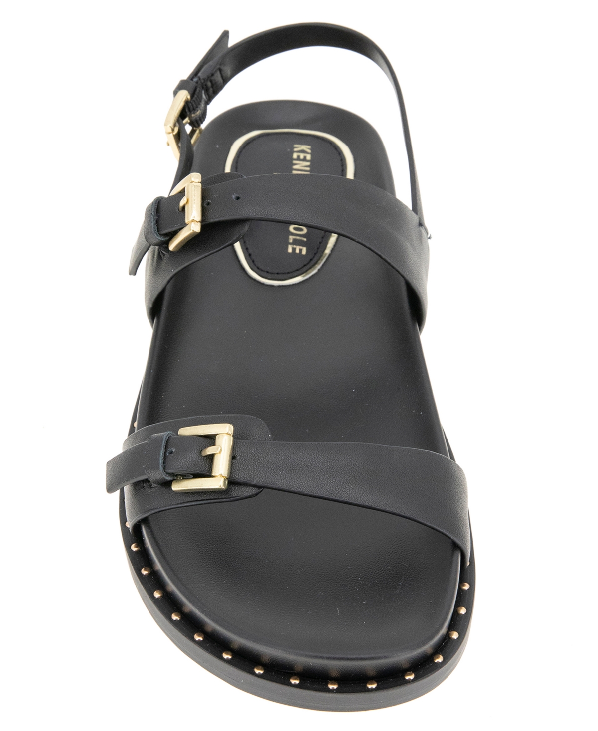 Kenneth Cole New York Women's Drinity Round Toe Flat Sandals In Black Leather