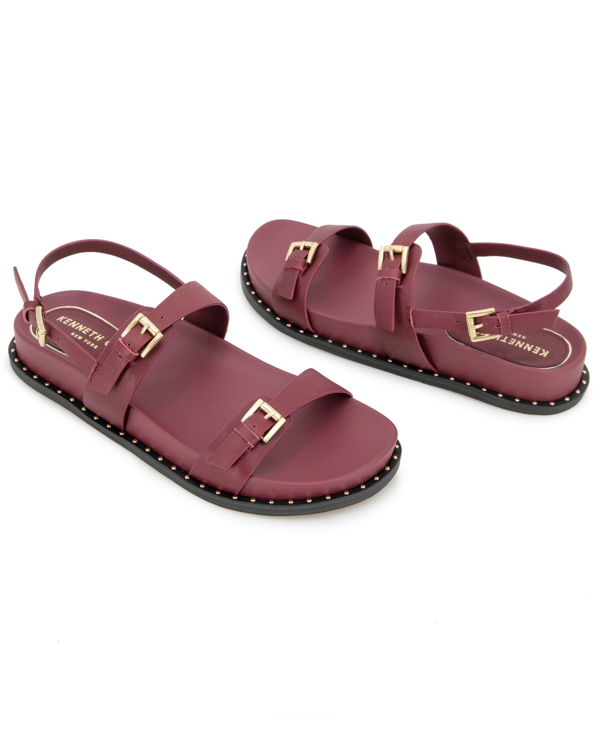 Kenneth Cole New York Women's Drinity Round Toe Flat Sandals In Dark Red Leather