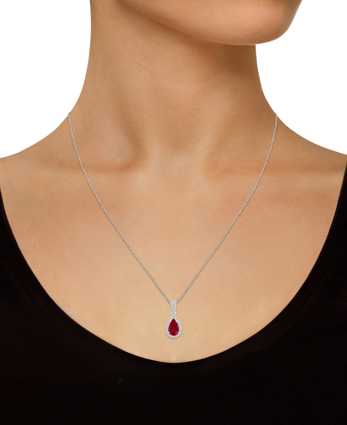 Macy's Lab Created Blue Sapphire (1 Ct. T.w.) & Lab Created White Sapphire (1/6 Ct. T.w.) Pear-shape Pendan In Ruby