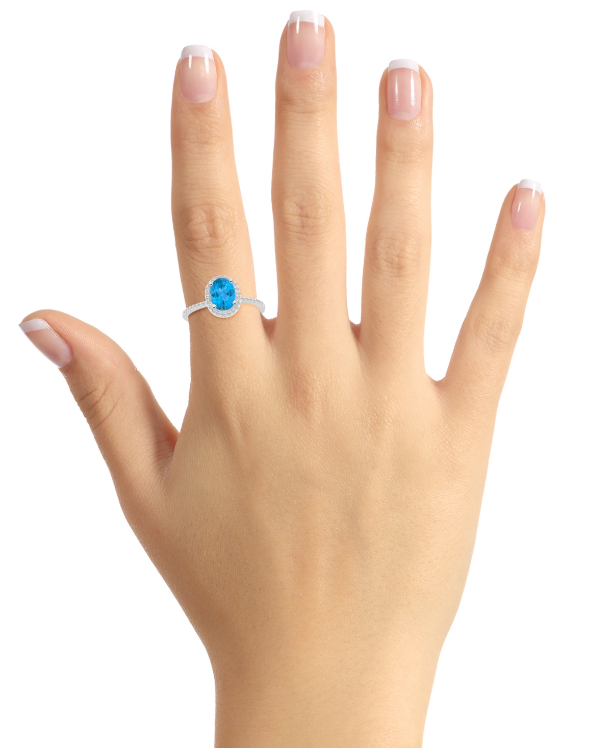 Shop Macy's Blue Topaz (1-3/5 Ct. T.w.) & Lab Created White Sapphire (1/5 Ct. T.w.) Oval Halo Ring In 10k White  In Blue Topaz,white Gold
